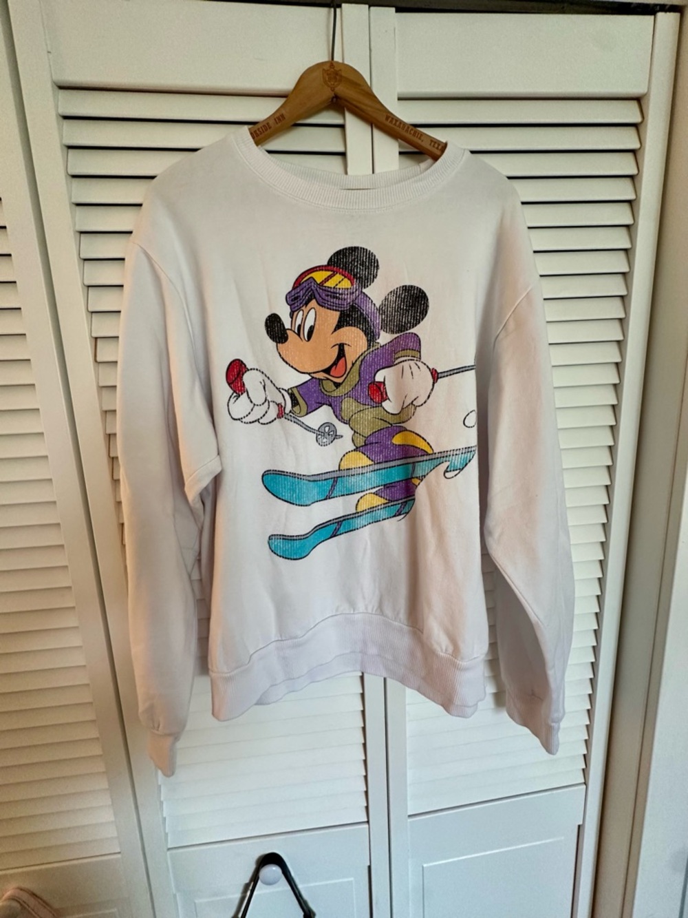 Disney White Sweatshirt with Colorful Skiing Mickey Graphic